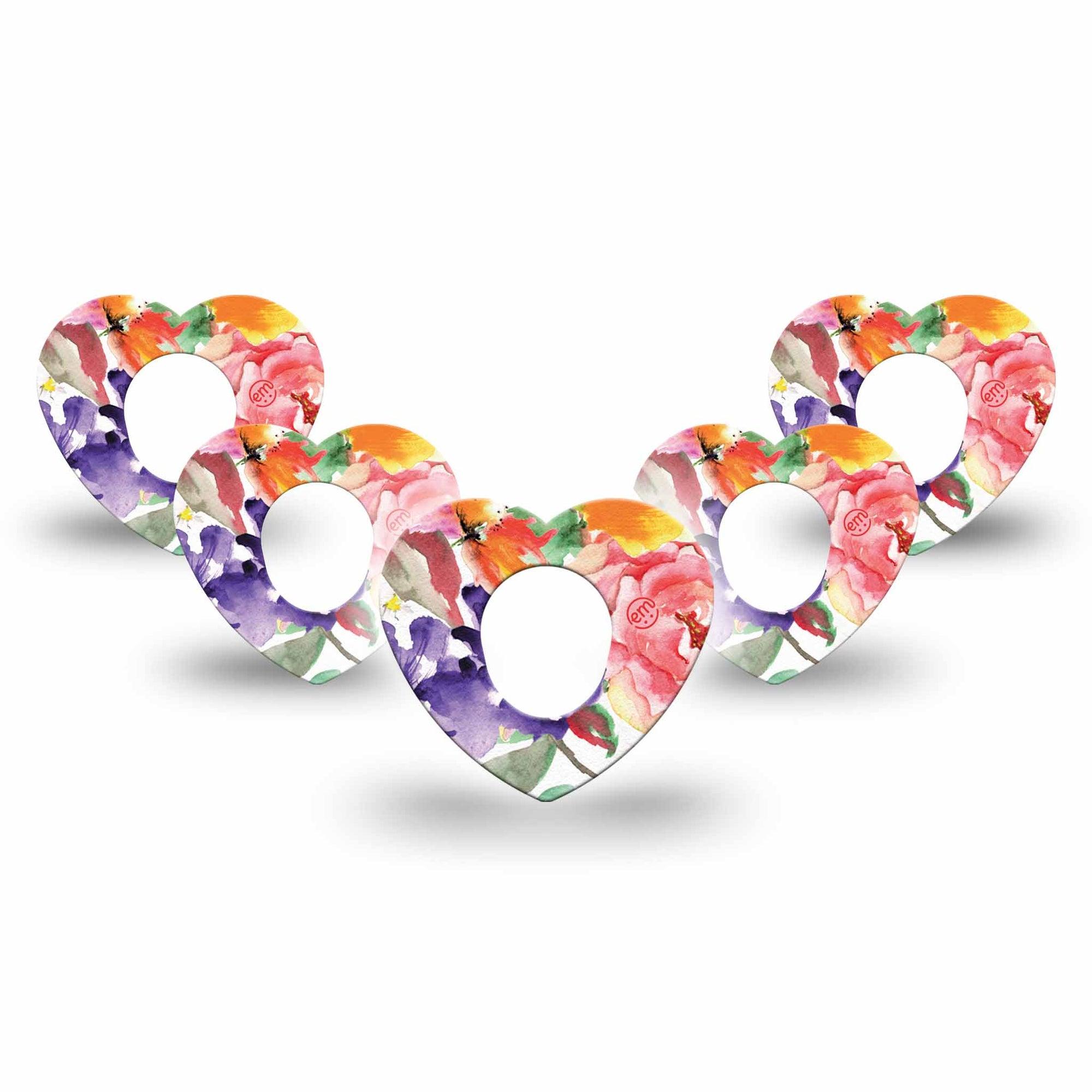 ExpressionMed Floral Art Dexcom G7 Heart Shape 5-Pack Colorful Abstract by Etta Vee Fixing Ring Tape CGM Design, Dexcom Stelo Glucose Biosensor System