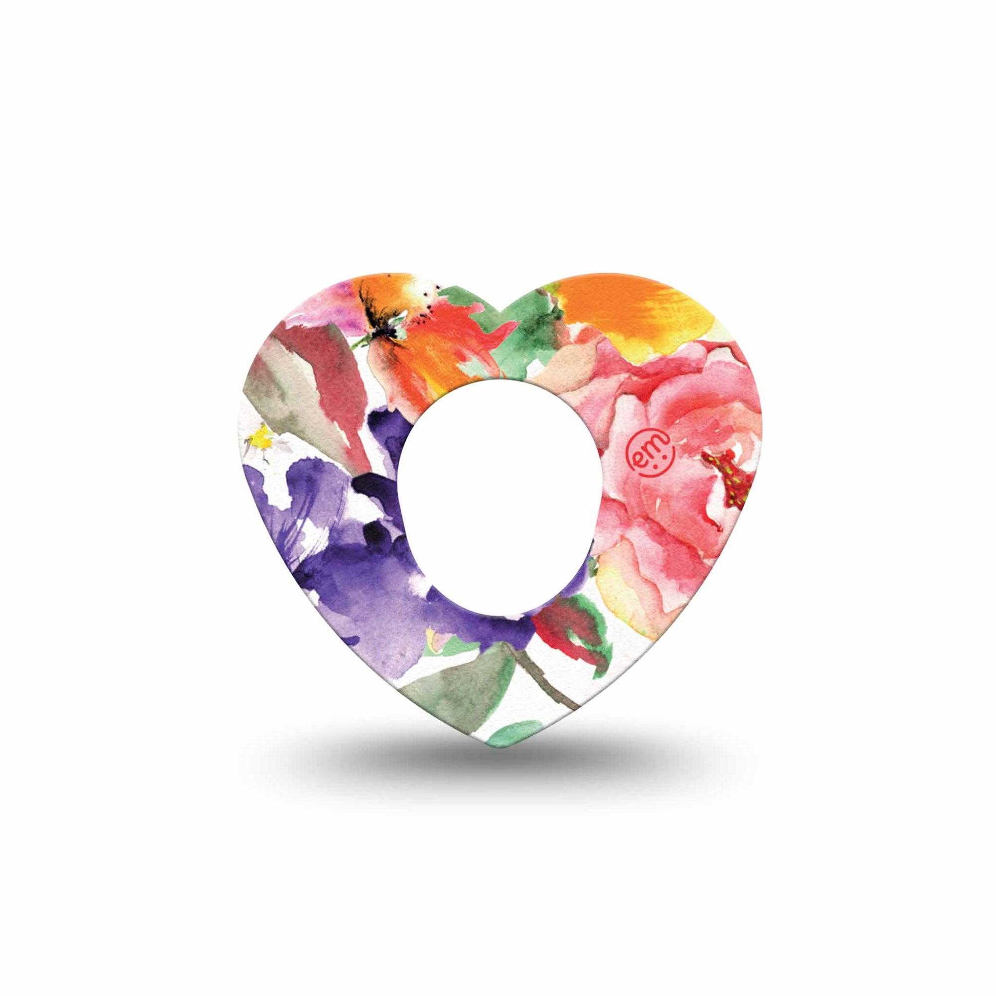 ExpressionMed Floral Art Dexcom G7 Heart Shape Single Floral Dhalia Pattern Fixing Ring Tape CGM Design, Dexcom Stelo Glucose Biosensor System