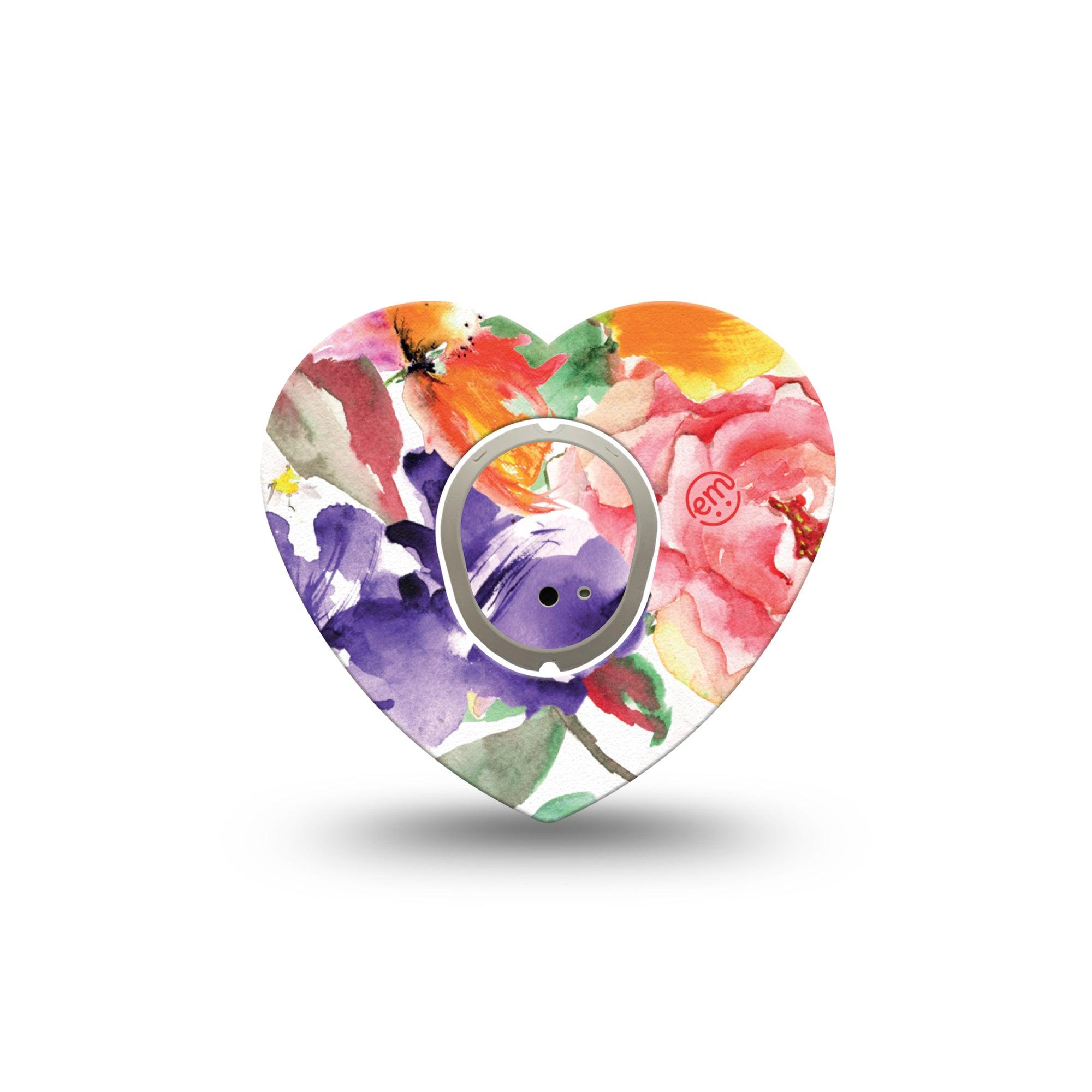 ExpressionMed Floral Art Dexcom G7 Heart Shape Single Floral Dhalia Pattern Fixing Ring Tape CGM Design, Dexcom Stelo Glucose Biosensor System with center sticker