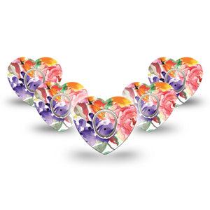 ExpressionMed Floral Art Dexcom G7 Heart Shape 5-Pack Colorful Abstract by Etta Vee Fixing Ring Tape CGM Design, Dexcom Stelo Glucose Biosensor System with center stickers