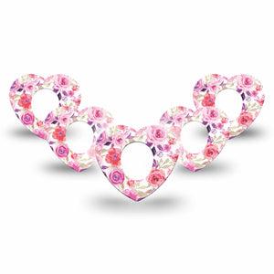 ExpressionMed Romantic Blooms Dexcom G7 Heart Shape Tape 5-Pack Botanical Pattern Fixing Ring Tape CGM Design, Dexcom Stelo Glucose Biosensor System