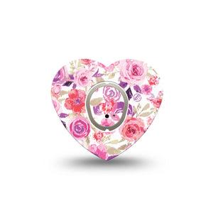 ExpressionMed Romantic Blooms Dexcom G7 Heart Shape Tape Single Tape and Single Sticker Bloom Texture Fixing Ring Tape CGM Design, Dexcom Stelo Glucose Biosensor System