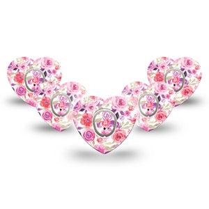 ExpressionMed Romantic Blooms Dexcom G7 Heart Shape Tape 5-Pack Tape and 5-Pack Sticker Botanical Pattern Fixing Ring Tape CGM Design, Dexcom Stelo Glucose Biosensor System