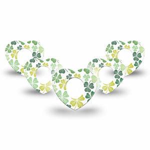 ExpressionMed Clover Pile Dexcom G7 Heart Shape Tape, Dexcom Stelo Glucose Biosensor System, 5-Pack Tape Green Paddy's Day Shamrocks, Overlay Patch CGM Design
