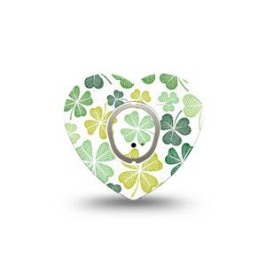 ExpressionMed Clover Pile Dexcom G7 Heart Shape Tape, Dexcom Stelo Glucose Biosensor System, Single Tape and Single Sticker Clovers For St. Patty's Day, Overlay Patch CGM Design