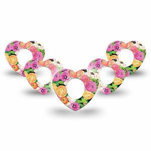 ExpressionMed Hand Painted Flowers Dexcom G7 Heart Shape Tape, Dexcom Stelo Glucose Biosensor System, 5-Pack baby pink florals Fixing Ring Tape CGM Design