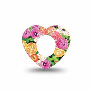 ExpressionMed Hand Painted Flowers Dexcom G7, Dexcom Stelo Glucose Biosensor System, Heart Shape Tape Single Painted florals Fixing Ring Tape CGM Design