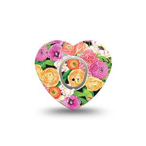 ExpressionMed Hand Painted Flowers Dexcom G7 Heart Shape Tape, Dexcom Stelo Glucose Biosensor System, Single Tape and Single Sticker Baby Pink Florals Overlay Patch CGM Design
