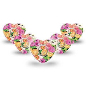 ExpressionMed Hand Painted Flowers Dexcom G7 Heart Shape Tape, Dexcom Stelo Glucose Biosensor System, 5-Pack Tape and 5-Pack Sticker Hand Drawn Flowers Overlay Patch CGM Design