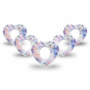 ExpressionMed Dreamy Blooms Dexcom G7 Heart Shape Tape, Dexcom Stelo Glucose Biosensor System, 5-Pack Pastel flowers Fixing Ring Tape CGM Design