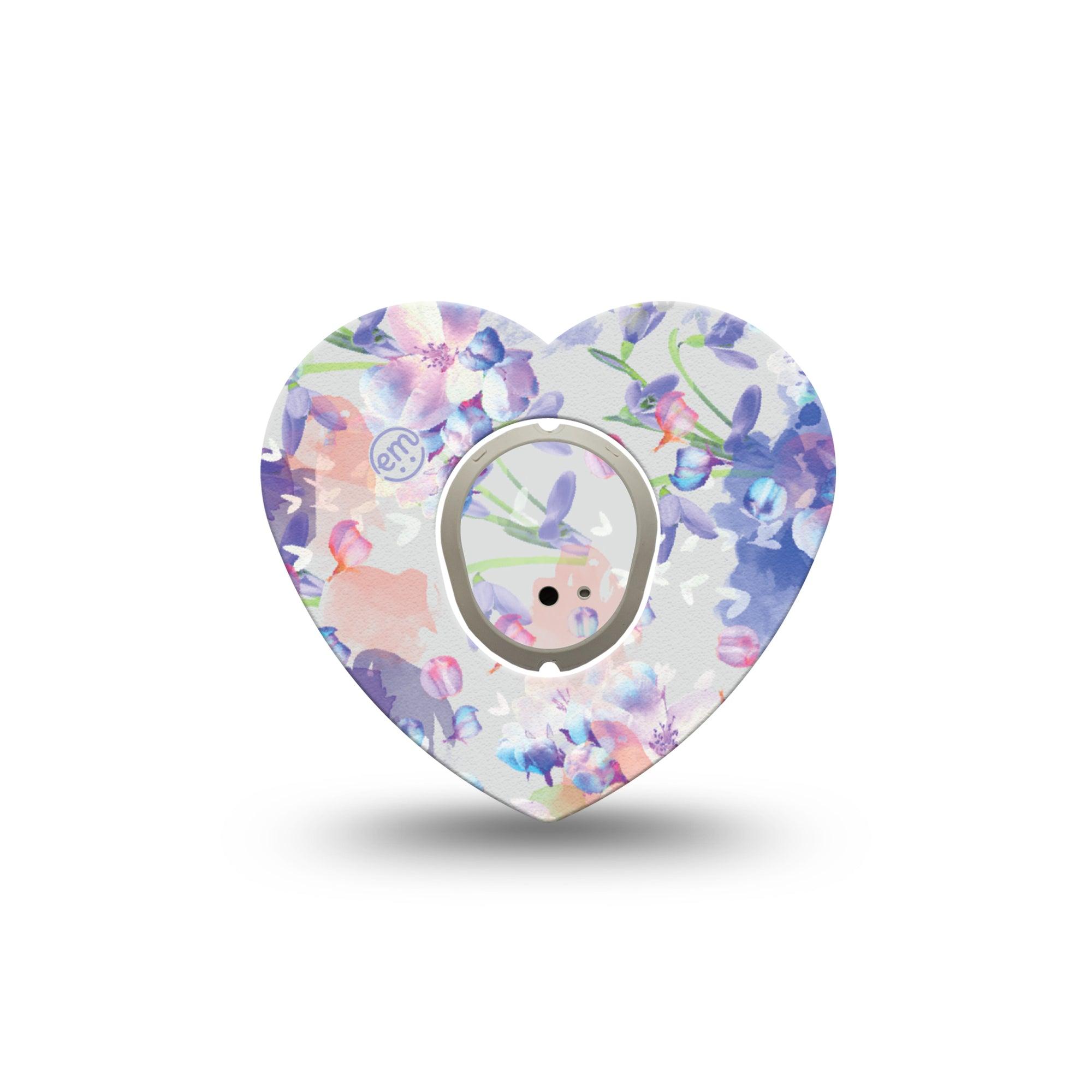 ExpressionMed Dreamy Blooms Dexcom G7 Heart Shape Tape, Dexcom Stelo Glucose Biosensor System, Single Tape and Single Sticker Cute Blue Flowers Fixing Ring Tape CGM Design