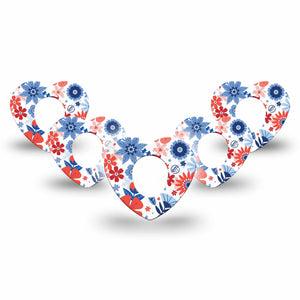 ExpressionMed July Flowers Dexcom G7 Heart Shape Tape,Dexcom Stelo Glucose Biosensor System, 5-Pack USA holiday garden Fixing Ring Tape CGM Design