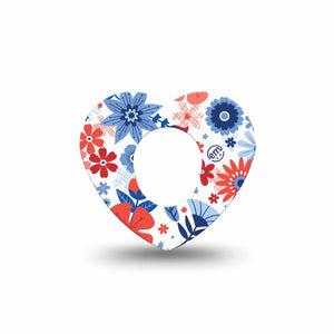 ExpressionMed July Flowers Dexcom G7, Dexcom Stelo Glucose Biosensor System, Heart Shape Tape Single july 4th flowers Fixing Ring Tape CGM Design