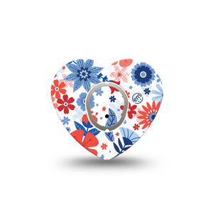 ExpressionMed July Flowers Dexcom G7 Heart Shape Tape, Dexcom Stelo Glucose Biosensor System,  Single Tape and Single Sticker USA holiday Garden Overlay Patch CGM Design