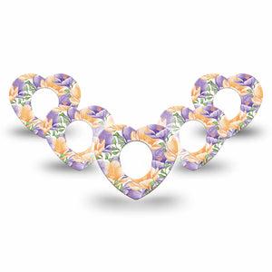 ExpressionMed Crocus Flowers Dexcom G7 Heart Shape 5-Pack bloom texture Fixing Ring Tape CGM Design, Dexcom Stelo Glucose Biosensor System