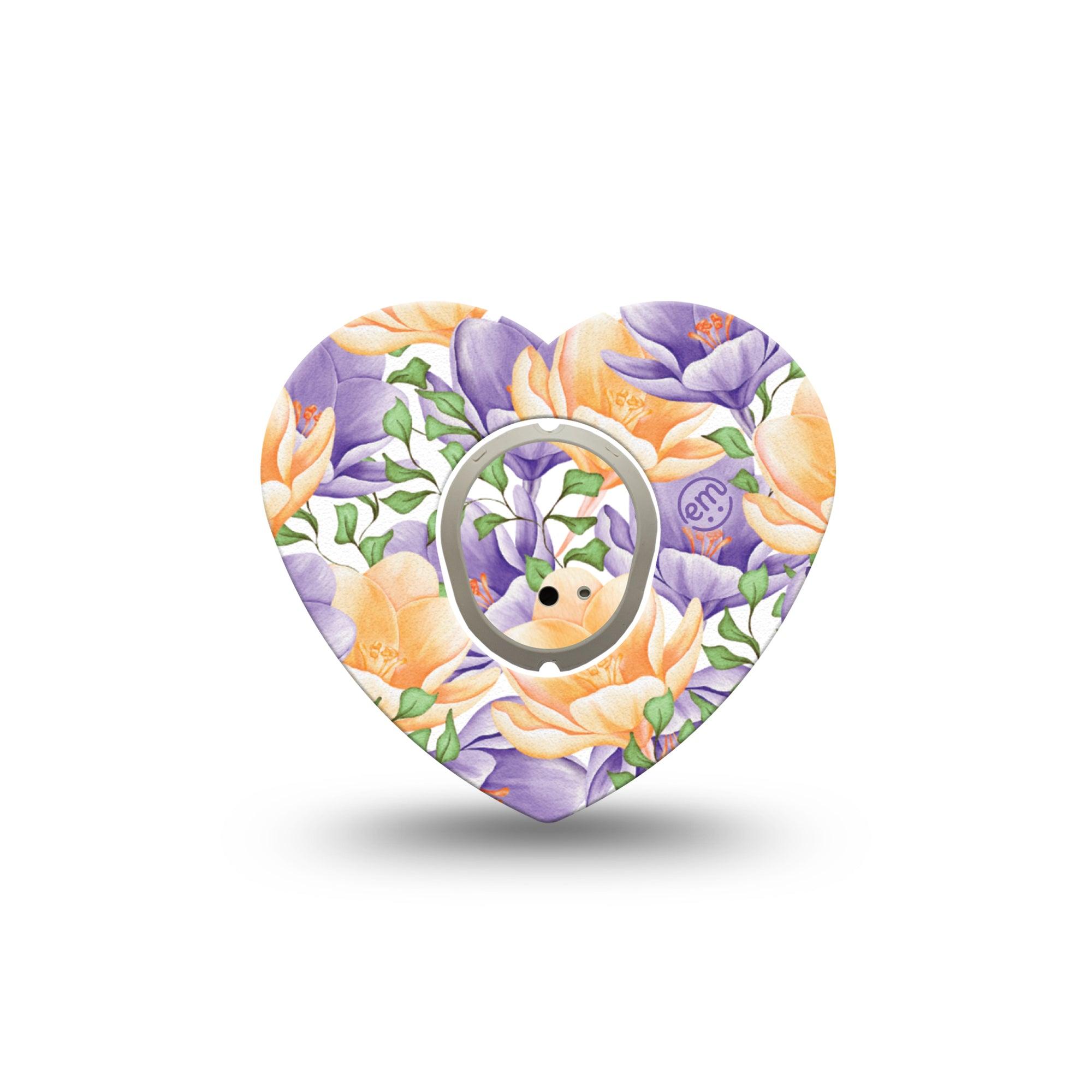 ExpressionMed Crocus Flowers Dexcom G7 Heart Shape Single crocus flowers Fixing Ring Tape CGM Design, Dexcom Stelo Glucose Biosensor System with center sticker