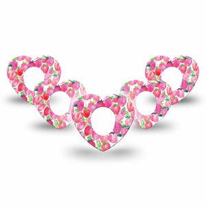 ExpressionMed Strawberry Crush Dexcom G7 Heart Shape Tape, Dexcom Stelo Glucose Biosensor System, 5-Pack Watercolor painted strawberries Fixing Ring Tape CGM Design
