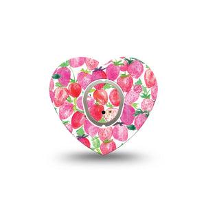 ExpressionMed Strawberry Crush Dexcom G7 Heart Shape Tape, Dexcom Stelo Glucose Biosensor System, Single Tape and Single Sticker Watercolor Pink Strawberries Overlay Patch CGM Design