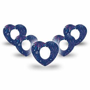 ExpressionMed Night Sky Celebration Dexcom G7 Heart Shape Tape 5-Pack Vibrant Fireworks Fixing Ring Tape CGM Design
