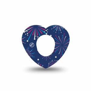 ExpressionMed Night Sky Celebration Dexcom G7, Dexcom Stelo Glucose Biosensor System, Heart Shape Tape Single Firework Lit Sky Inspired Overlay Patch CGM Design