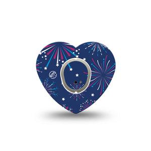 ExpressionMed Night Sky Celebration Dexcom G7 Heart Shape Tape, Dexcom Stelo Glucose Biosensor System, Single Tape and Single Sticker Radiant Fireworks Overlay Patch CGM Design