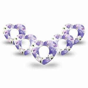 ExpressionMed Italian Blooms Dexcom G7 Heart Shape Tape, Dexcom Stelo Glucose Biosensor System, 5-Pack Amethyst Watercolor Painted Garden Overlay Patch CGM Design