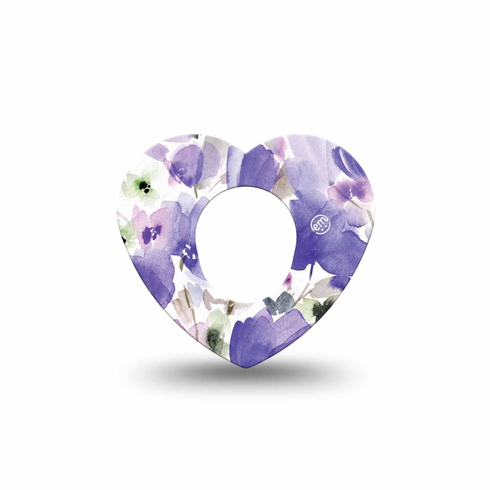 ExpressionMed Italian Blooms Dexcom G7 Heart Shape Tape, Dexcom Stelo Glucose Biosensor System, Single Tape Amethyst Watercolor Painted Garden Overlay Patch CGM Design