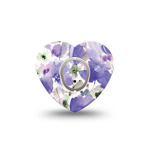 ExpressionMed Italian Blooms Dexcom G7 Heart Shape Tape, Dexcom Stelo Glucose Biosensor System, Single Tape and Single Sticker Dreamy Watercolor Purple Flowers Overlay Patch CGM Design