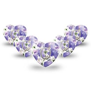 ExpressionMed Italian Blooms Dexcom G7 Heart Shape Tape, Dexcom Stelo Glucose Biosensor System, 5-Pack Tape and 5-Pack Sticker Timeless Purple Florals Overlay Patch CGM Design