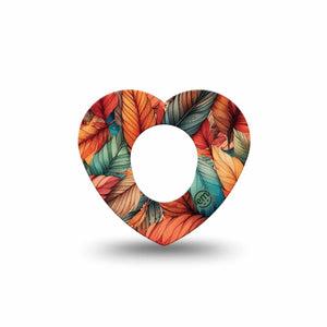 ExpressionMed Fall Leaf Feathers Dexcom G7 Heart Shape Tape, Dexcom Stelo Glucose Biosensor System, Single Fall Inspired Feathers Overlay Patch CGM Design