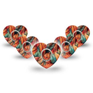 ExpressionMed Fall Leaf Feathers Dexcom G7 Heart Shape Tape, Dexcom Stelo Glucose Biosensor System, 5-Pack Tape and 5-Pack Sticker Harvest Time Fall Feathers Overlay Patch CGM Design