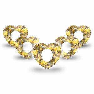 ExpressionMed Fall Camo Dexcom G7 Heart Shape Tape, Dexcom Stelo Glucose Biosensor System, 5-Pack Hunting Yellow Camo Inspired Overlay Patch CGM Design