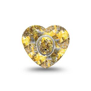 ExpressionMed Fall Camo Dexcom G7 Heart Shape Tape, Dexcom Stelo Glucose Biosensor System, Single Tape and Single Sticker Outdoorsy Camo In Yellow Overlay Patch CGM Design