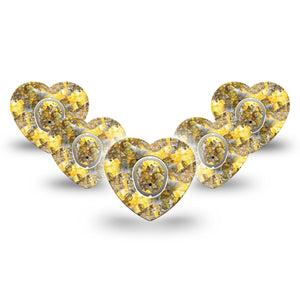 ExpressionMed Fall Camo Dexcom G7 Heart Shape Tape, Dexcom Stelo Glucose Biosensor System, 5-Pack Tape and 5-Pack Sticker Realtree Inspired Pattern Yellow Overlay Patch CGM Design