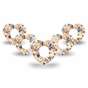 ExpressionMed Tinted Blooms Dexcom G7 Heart Shape Tape, Dexcom Stelo Glucose Biosensor System, 5-Pack Painted Orange Blue Toned Flowers Overlay Patch CGM Design