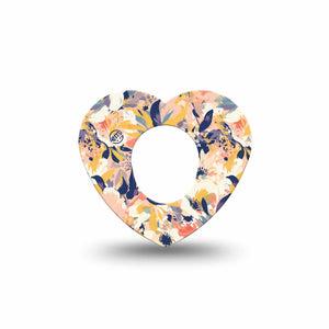 ExpressionMed Tinted Blooms Dexcom G7 Heart Shape Tape, Dexcom Stelo Glucose Biosensor System, Single Peachy Navy Toned Florals Overlay Patch CGM Design