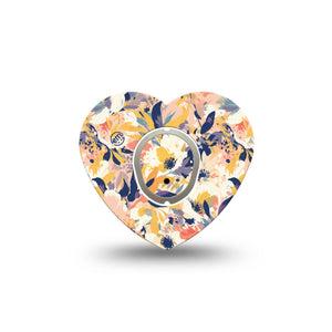 ExpressionMed Tinted Blooms Dexcom G7 Heart Shape Tape, Dexcom Stelo Glucose Biosensor System, Single Tape and Single Sticker Painted Artistic Flower Painting Overlay Patch CGM Design