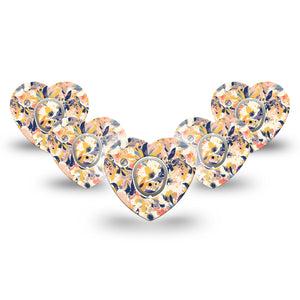 ExpressionMed Tinted Blooms Dexcom G7 Heart Shape Tape, Dexcom Stelo Glucose Biosensor System, 5-Pack Tape and 5-Pack Sticker Soft Color Palette Flower Painting Overlay Patch CGM Design