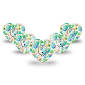 ExpressionMed Happy Go Lucky Flowers Dexcom G7 Heart Shape Tape, Dexcom Stelo Glucose Biosensor System, 5-Pack Tape and 5-Pack Sticker Brightly Colored Florals Overlay Patch CGM Design
