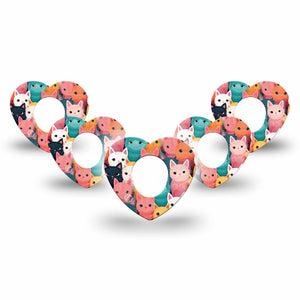 ExpressionMed Rainbow Cats Dexcom G7 Heart Shape Tape, Dexcom Stelo Glucose Biosensor System, 5-Pack Charming Cat Pattern Artwork Overlay Patch CGM Design