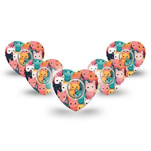ExpressionMed Rainbow Cats Dexcom G7 Heart Shape Tape, Dexcom Stelo Glucose Biosensor System, 5-Pack Tape and 5-Pack Sticker Cat Lovers Painting Inspired Overlay Patch CGM Design