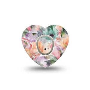 ExpressionMed Flower Clouds Dexcom G7 Heart Shape Tape, Dexcom Stelo Glucose Biosensor System, Single Tape and Single Sticker Sheer-Looking Textured Blooming Florals Overlay Patch CGM Design