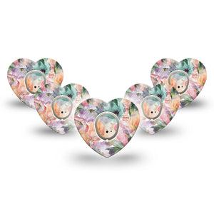 ExpressionMed Flower Clouds Dexcom G7 Heart Shape Tape, Dexcom Stelo Glucose Biosensor System, 5-Pack Tape and 5-Pack Sticker Soft-Colored Petals, Overlay Patch CGM Design
