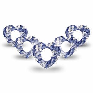 ExpressionMed Moody Blues Dexcom G7 Heart Shape Tape, Dexcom Stelo Glucose Biosensor System, 5-Pack Tape Stone Blue Gray Flower Variety, Overlay Patch CGM Design