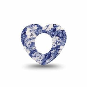 ExpressionMed Moody Blues Dexcom G7 and Stelo Heart Shape Tape, Dexcom Stelo Glucose Biosensor System, Single Tape Beautiful Calming Blue Garden, Overlay Patch CGM Design