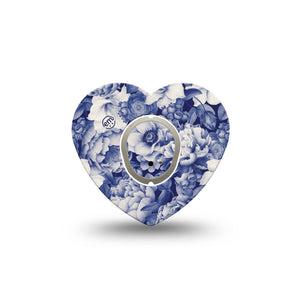 ExpressionMed Moody Blues Dexcom G7 Heart Shape Tape, Dexcom Stelo Glucose Biosensor System, Single Tape and Single Sticker Stone Blue Gray Flower Variety, Overlay Patch CGM Design