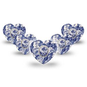 ExpressionMed Moody Blues Dexcom G7 Heart Shape Tape, Dexcom Stelo Glucose Biosensor System, 5-Pack Tape and 5-Pack Sticker Beautiful Calming Blue Garden, Overlay Patch CGM Design