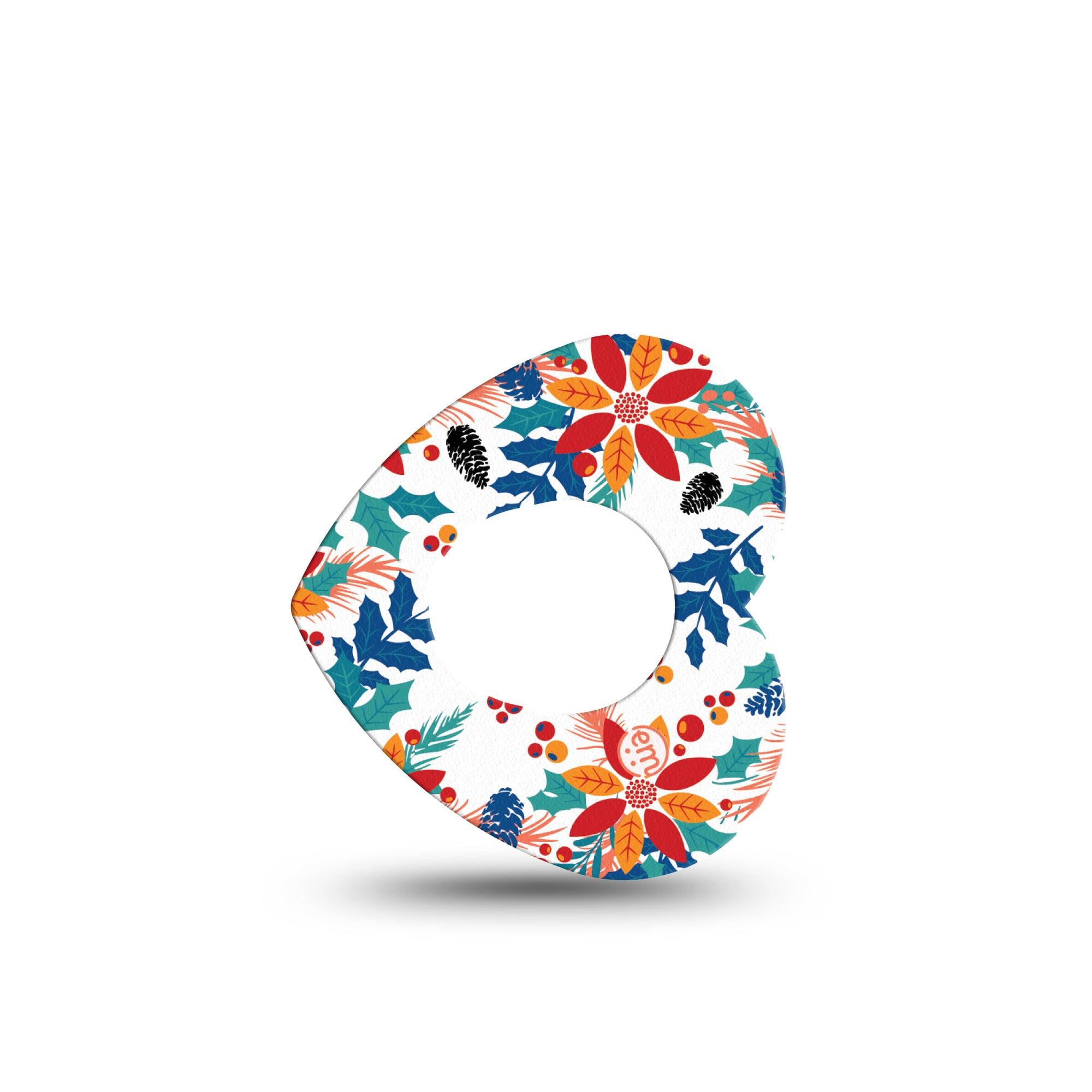 ExpressionMed Joyful Wreath Dexcom G7 and Stelo Heart Shape Tape, Dexcom Stelo Glucose Biosensor System, Single Tape Floral Joyful Wreath, Overlay Patch CGM Design