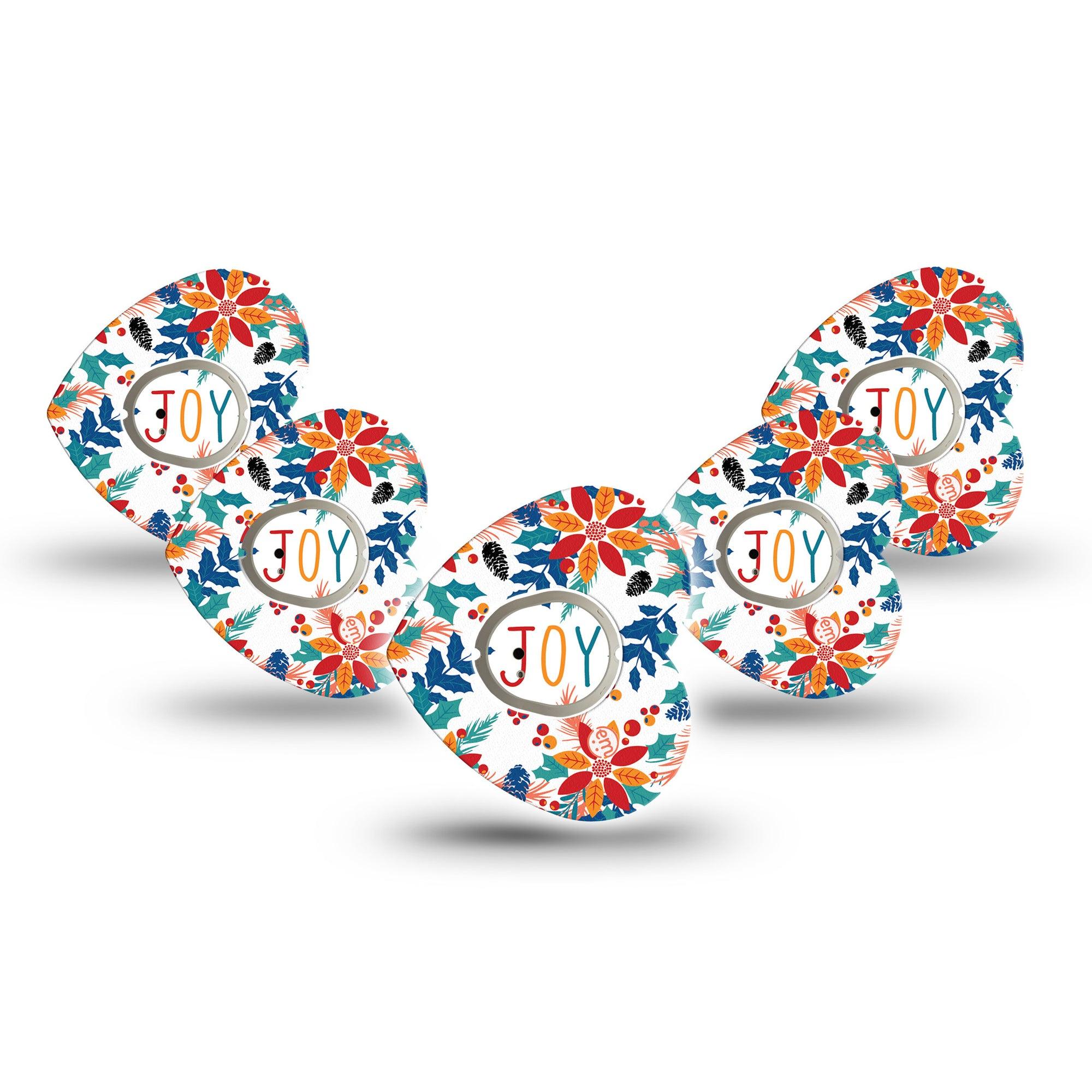 ExpressionMed Joyful Wreath Dexcom G7 Heart Shape Tape, Dexcom Stelo Glucose Biosensor System, 5-Pack Tape and 5-Pack Sticker Floral Joyful Wreath, Overlay Patch CGM Design