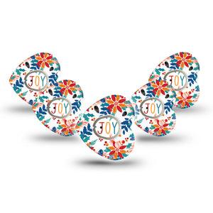 ExpressionMed Joyful Wreath Dexcom G7 Heart Shape Tape, Dexcom Stelo Glucose Biosensor System, 5-Pack Tape and 5-Pack Sticker Floral Joyful Wreath, Overlay Patch CGM Design